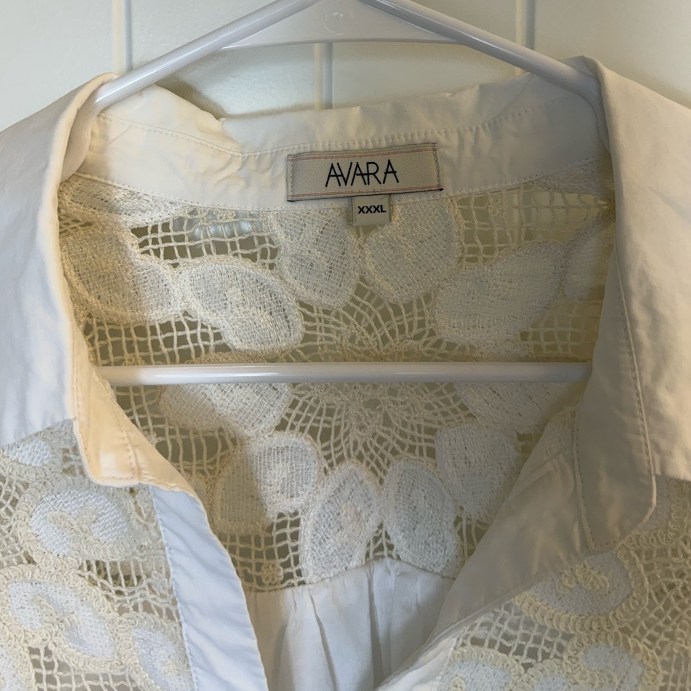 AVARA  Penelope Crochet Cotton White top puff sleeve sz XXXL - Picture 4 of 11
